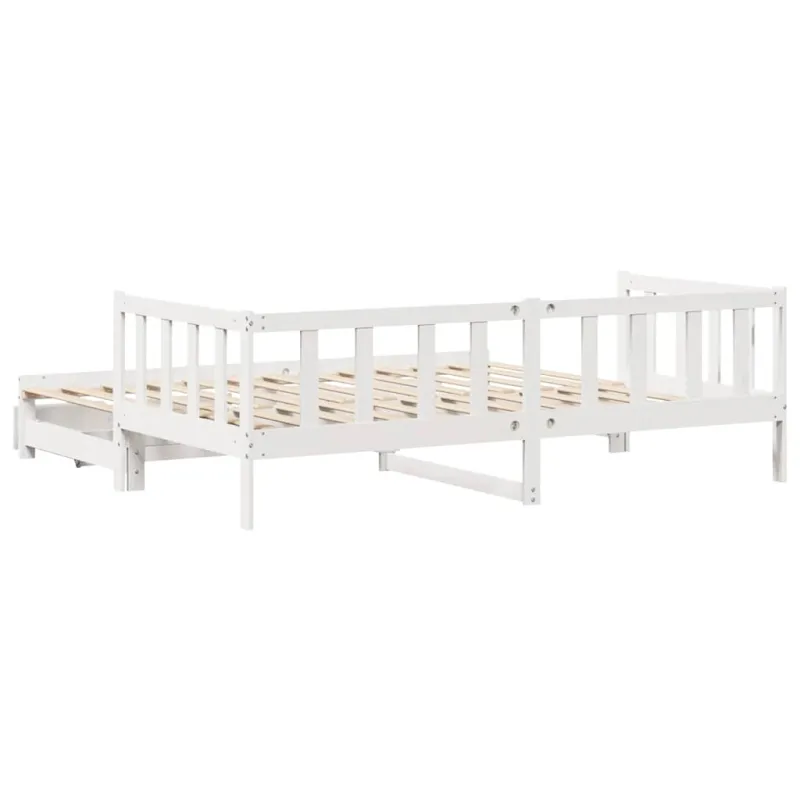 Lova su ištraukiama dalimi/stalčiais be čiužinio balta 90x200cm