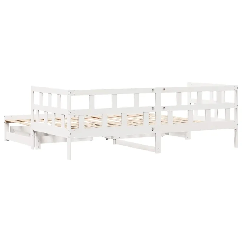 Lova su ištraukiama dalimi/stalčiais be čiužinio balta 90x200cm