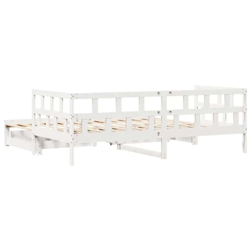 Lova su ištraukiama dalimi/stalčiais be čiužinio balta 80x200cm