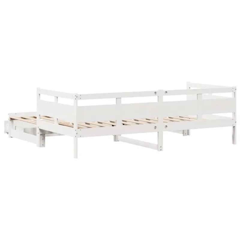 Lova su ištraukiama dalimi/stalčiais be čiužinio balta 80x200cm