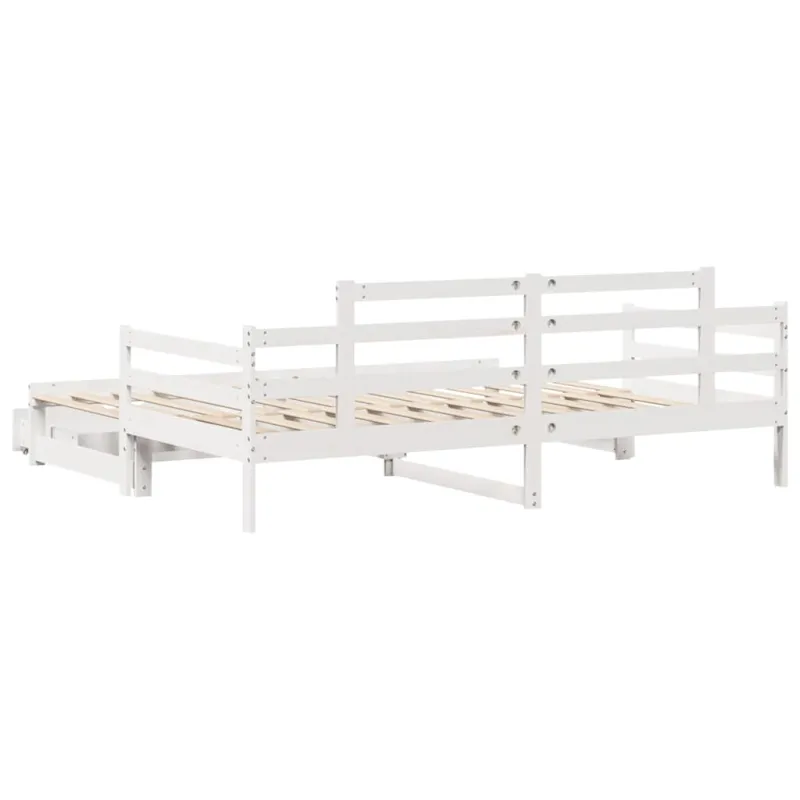 Lova su ištraukiama dalimi/stalčiais be čiužinio balta 80x200cm