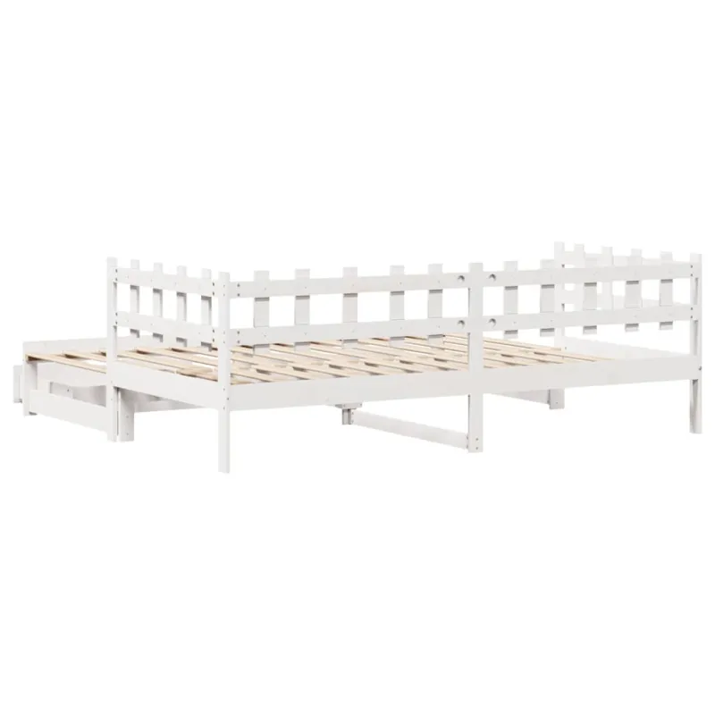 Lova su ištraukiama dalimi/stalčiais be čiužinio balta 80x200cm
