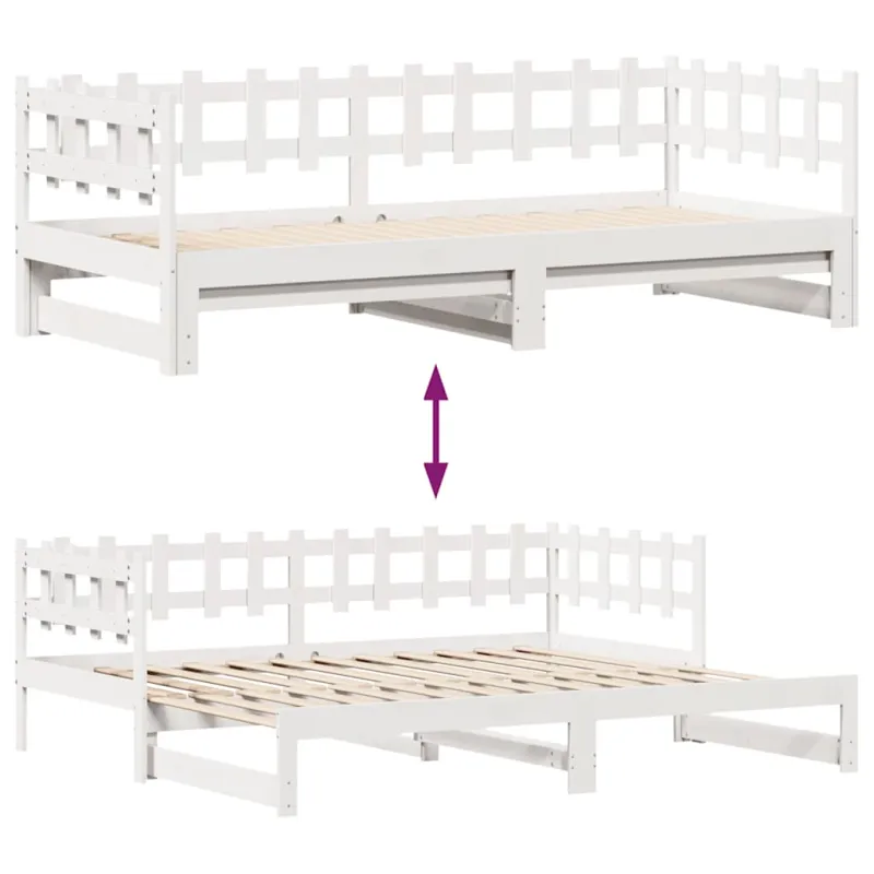 Lova su ištraukiama dalimi/stalčiais be čiužinio balta 90x190cm