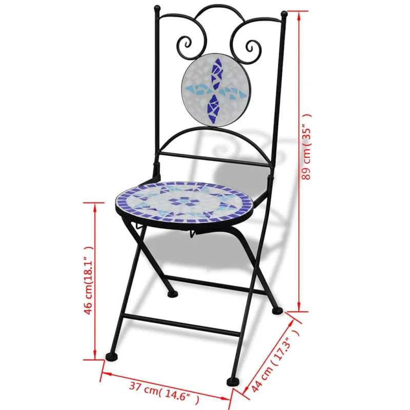 Bistrokalustekokoonpano, 3D, sininen ja valkoinen, keraamiset laatat