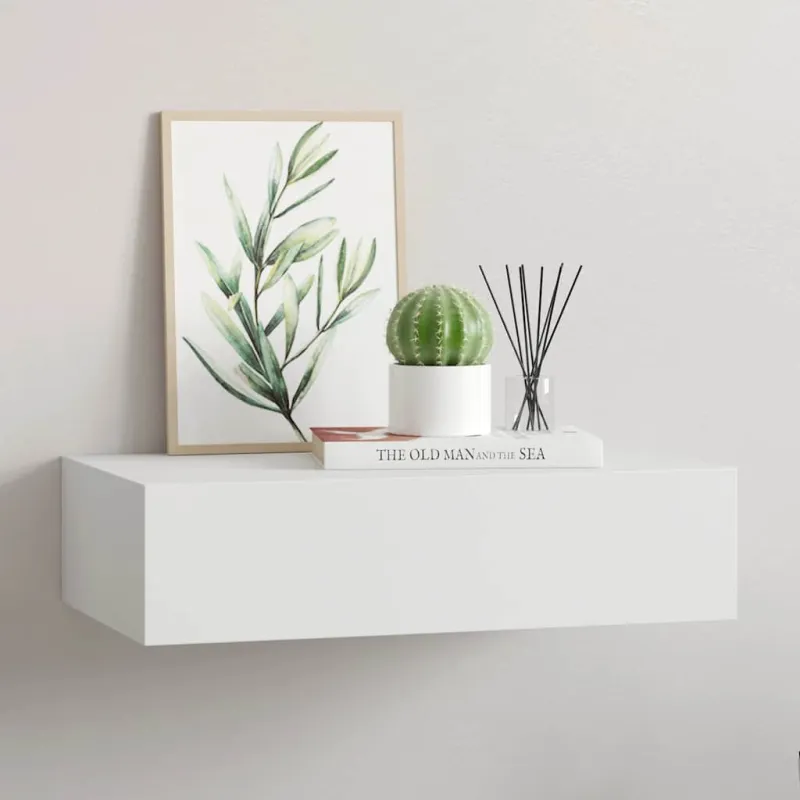 Sieninė lentyna su stalčiumi, balta, 40x23,5x10cm, MDF