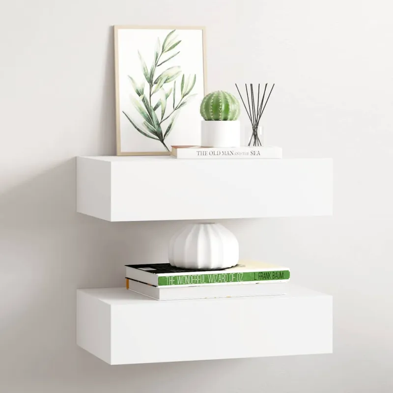 Lentynos su stalčiais, 2vnt., baltos, 40x23,5x10cm, MDF