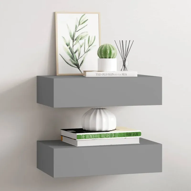 Lentynos su stalčiais, 2vnt., pilkos, 40x23,5x10cm, MDF