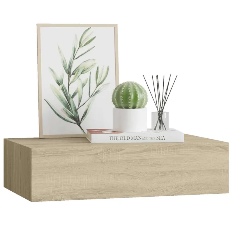 Sieninė lentyna su stalčiumi, ąžuolo, 40x23,5x10cm, MDF