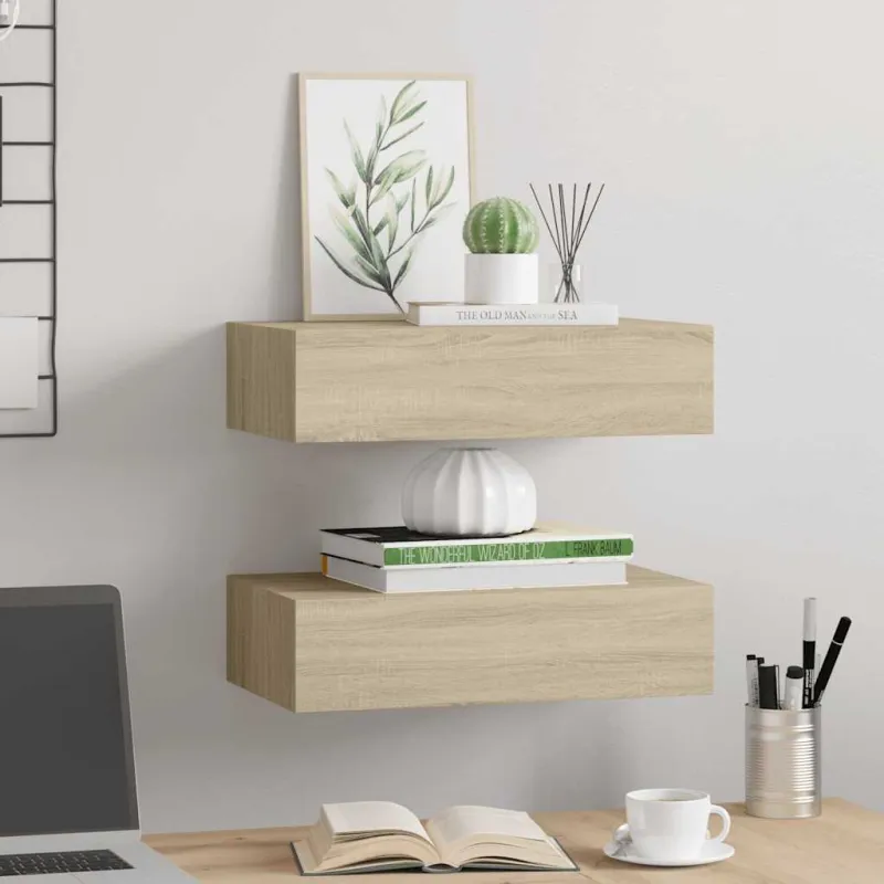 Lentynos su stalčiais, 2vnt., ąžuolo, 40x23,5x10cm, MDF