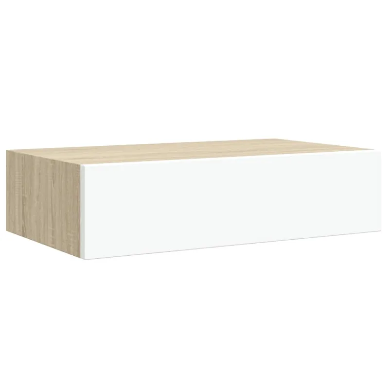 Prie sienos tvirtinama stalčių lentyna, ąžuolo ir baltos spalvos, 40x23,5x10cm, MDF