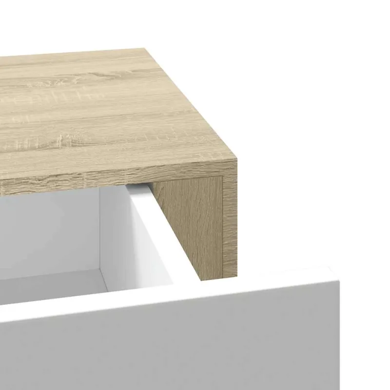 Prie sienos tvirtinama stalčių lentyna, ąžuolo ir baltos spalvos, 40x23,5x10cm, MDF