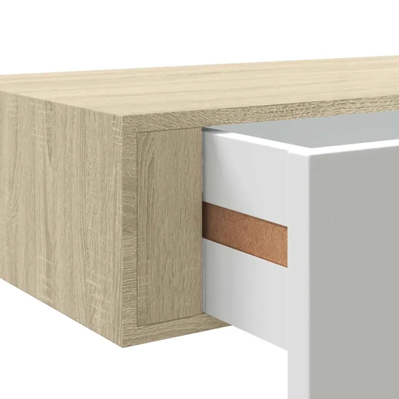 Prie sienos tvirtinama stalčių lentyna, ąžuolo ir baltos spalvos, 40x23,5x10cm, MDF