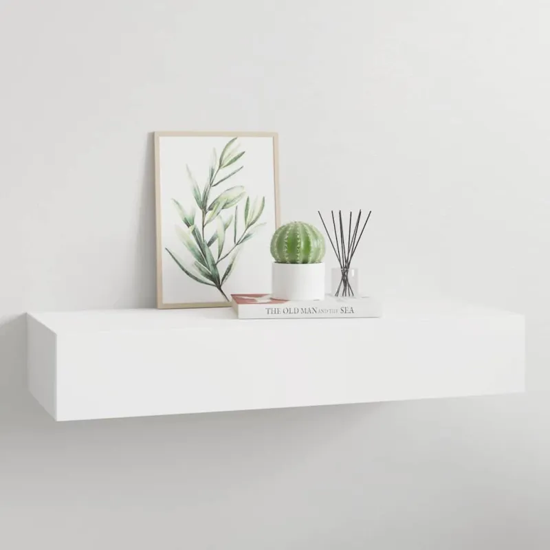 Sieninė lentyna su stalčiumi, baltos spalvos, 60x23,5x10cm, MDF