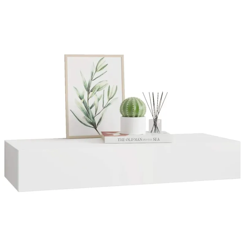 Sieninė lentyna su stalčiumi, baltos spalvos, 60x23,5x10cm, MDF