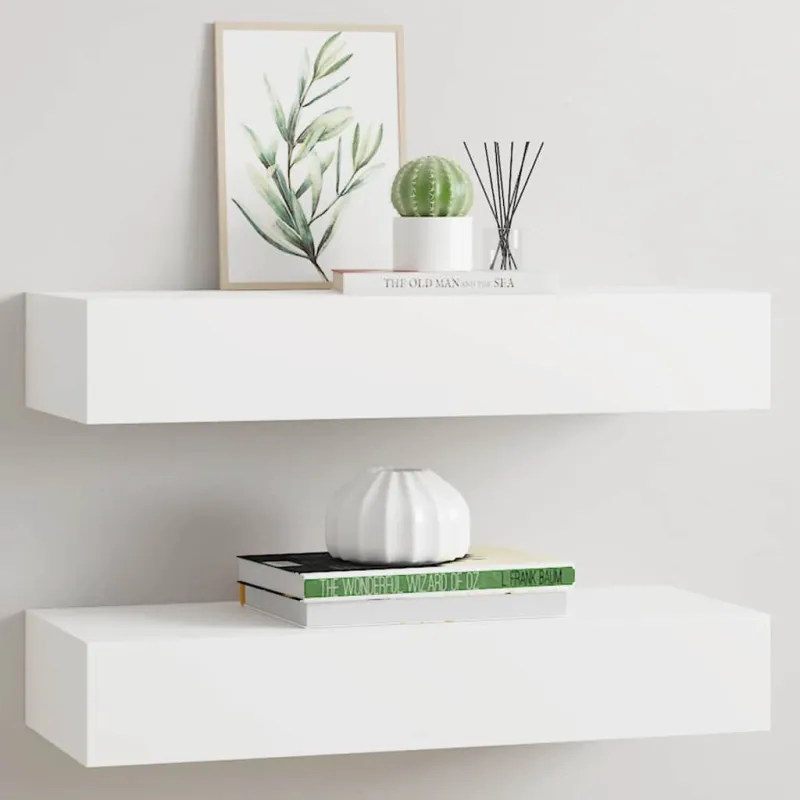Lentynos su stalčiais, 2vnt., baltos, 60x23,5x10cm, MDF