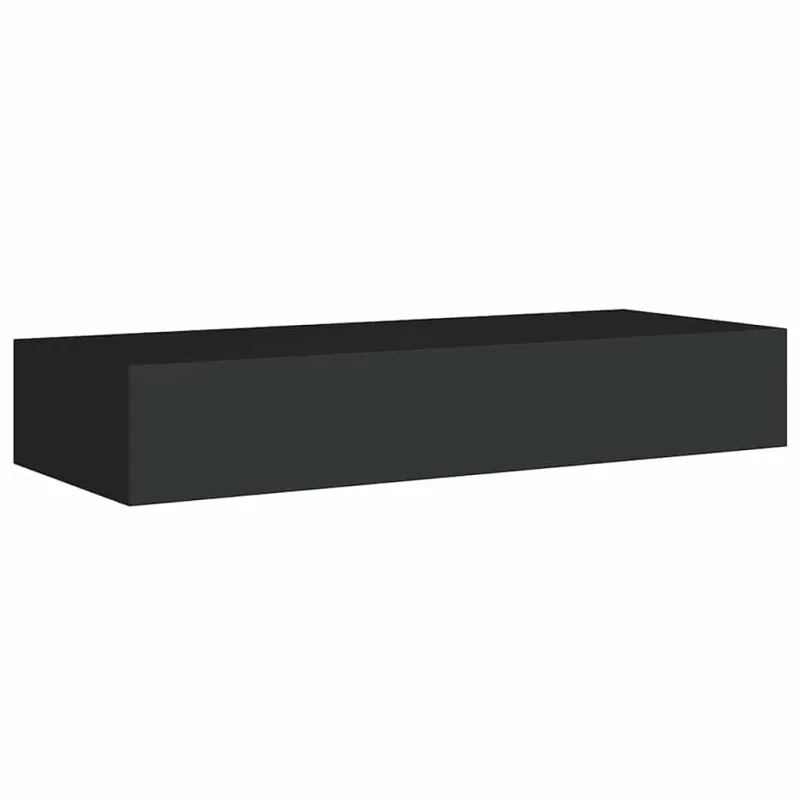 Sieninė lentyna su stalčiumi, juoda, 60x23,5x10cm, MDF