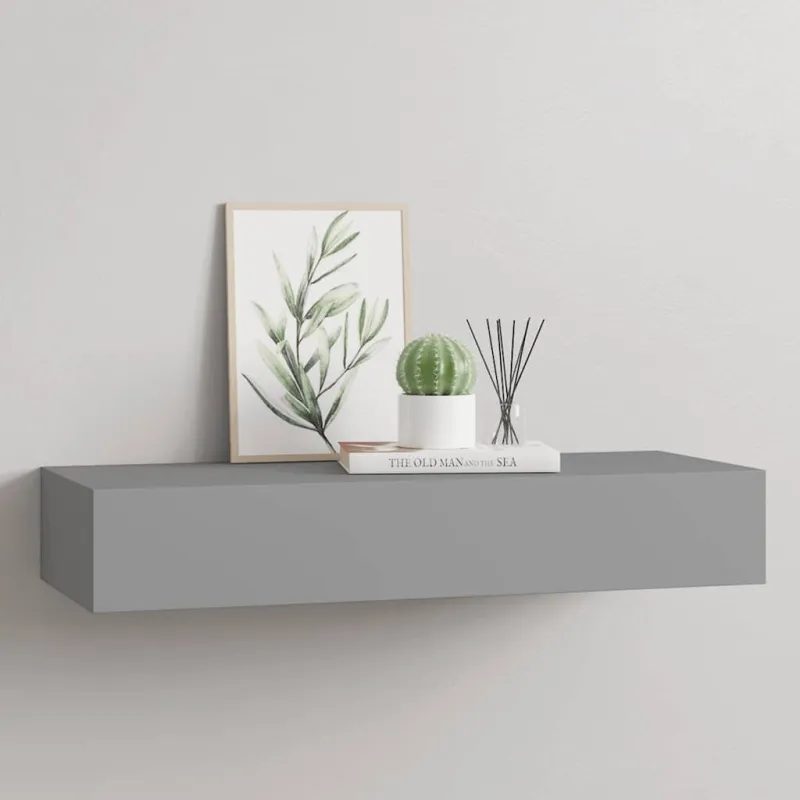 Sieninė lentyna su stalčiumi, pilka, 60x23,5x10cm, MDF