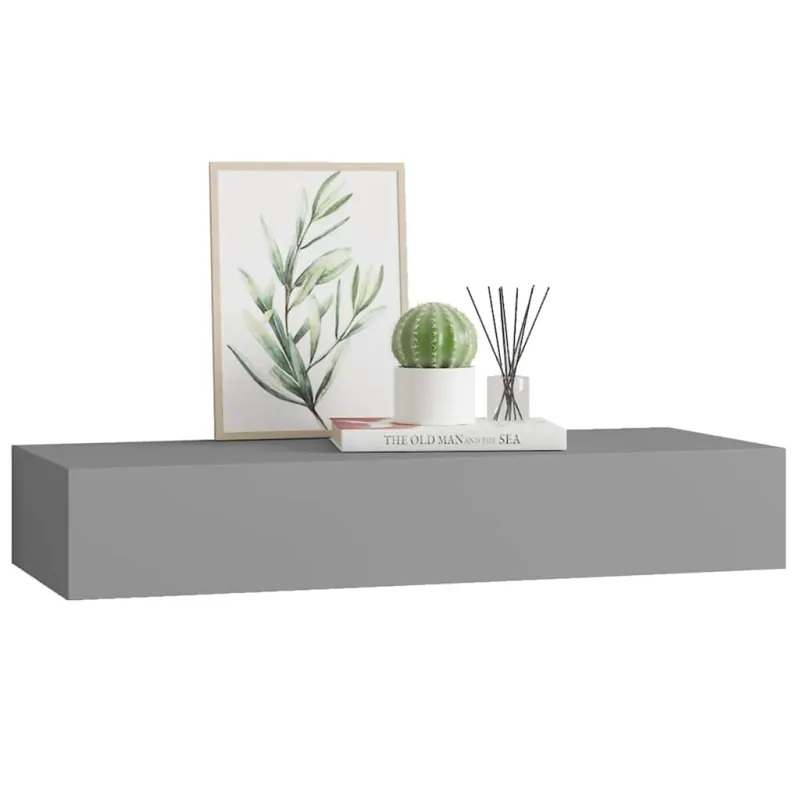 Sieninė lentyna su stalčiumi, pilka, 60x23,5x10cm, MDF
