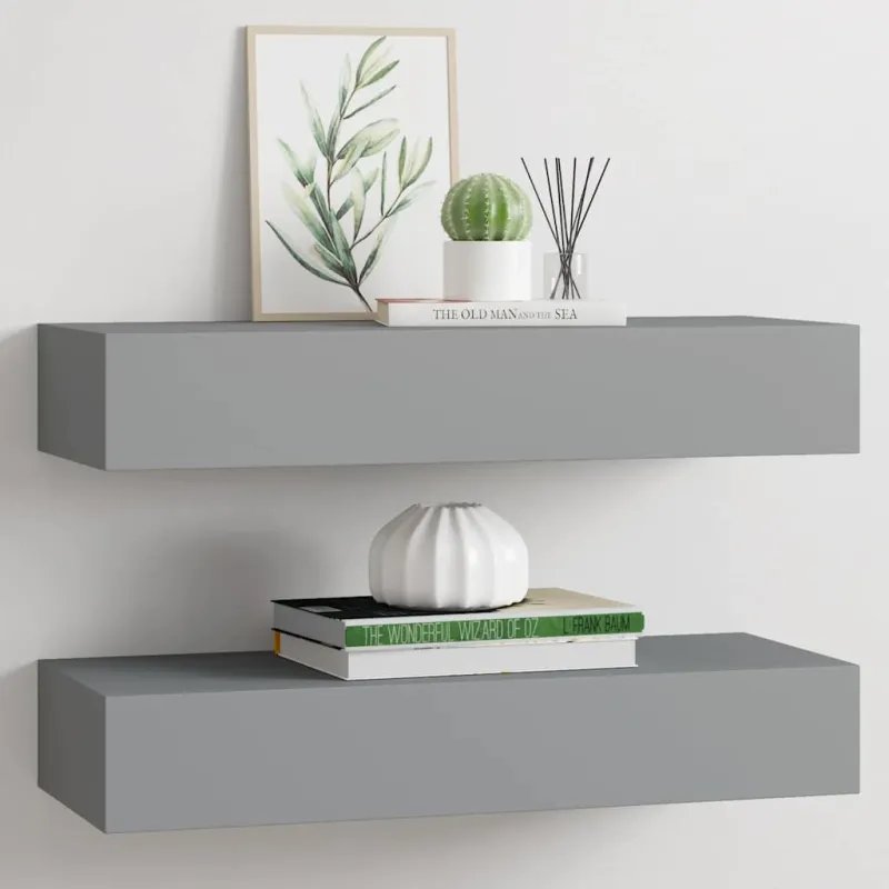 Lentynos su stalčiais, 2vnt., pilkos, 60x23,5x10cm, MDF
