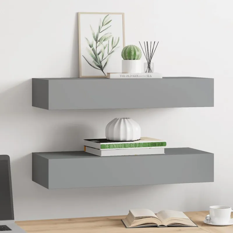Lentynos su stalčiais, 2vnt., pilkos, 60x23,5x10cm, MDF