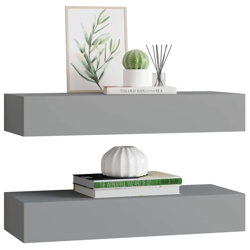 Lentynos su stalčiais, 2vnt., pilkos, 60x23,5x10cm, MDF