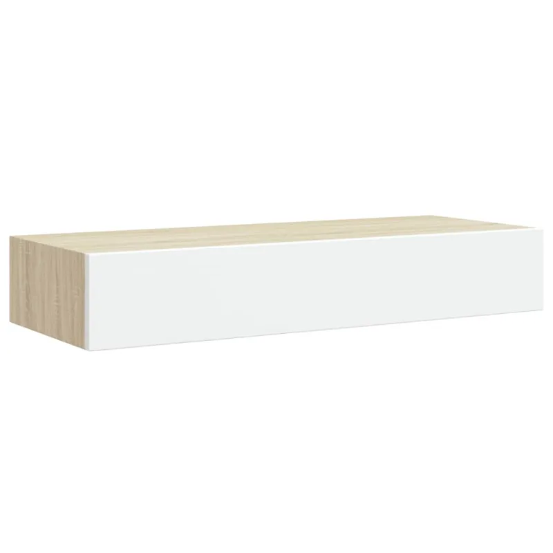 Prie sienos tvirtinama stalčių lentyna, ąžuolo ir baltos spalvos, 60x23,5x10cm, MDF