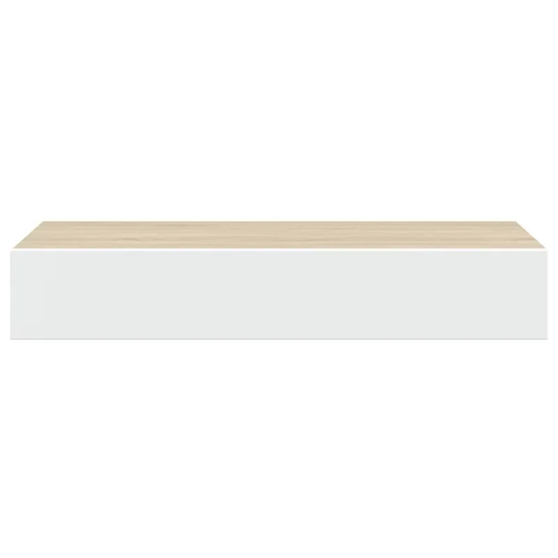 Prie sienos tvirtinama stalčių lentyna, ąžuolo ir baltos spalvos, 60x23,5x10cm, MDF