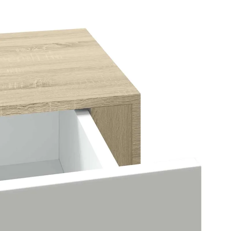 Prie sienos tvirtinama stalčių lentyna, ąžuolo ir baltos spalvos, 60x23,5x10cm, MDF