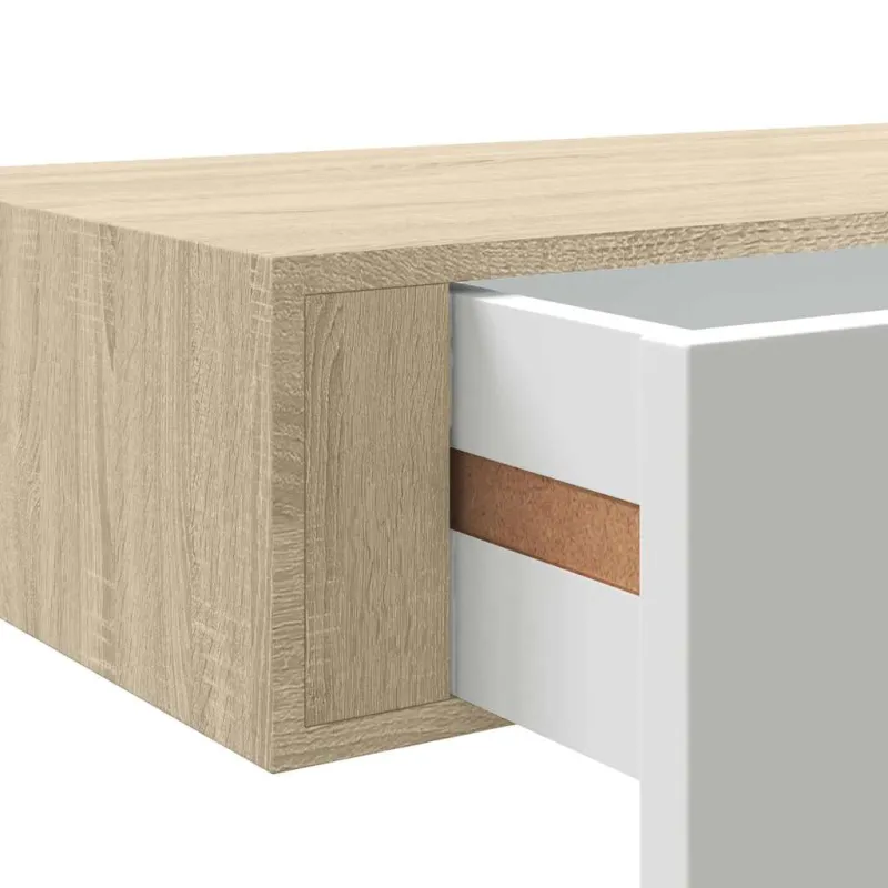Prie sienos tvirtinama stalčių lentyna, ąžuolo ir baltos spalvos, 60x23,5x10cm, MDF
