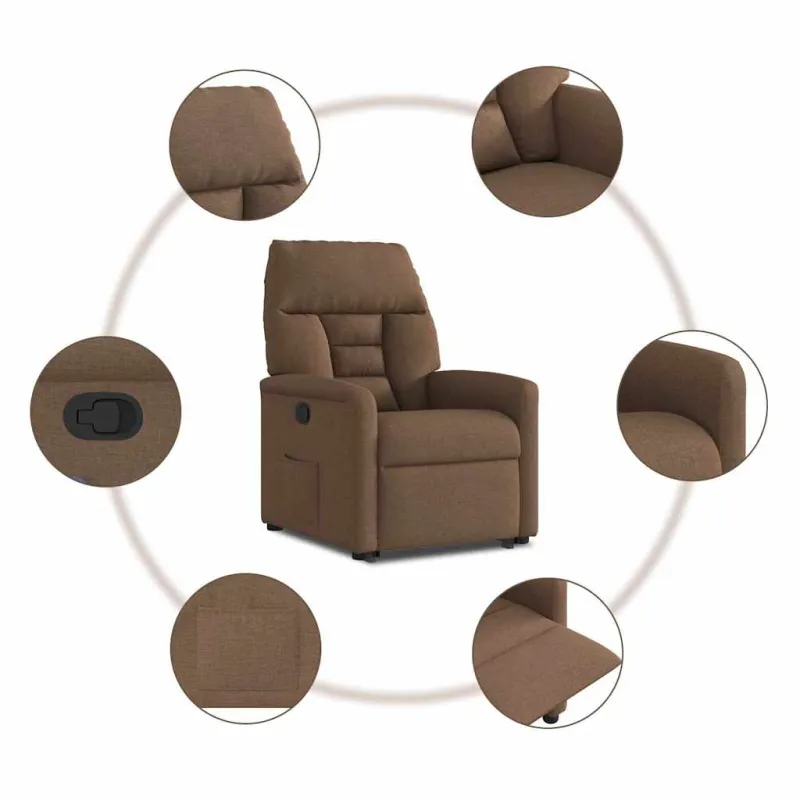 Atsistojantis atlošiamas krėslas, rudos spalvos, audinys