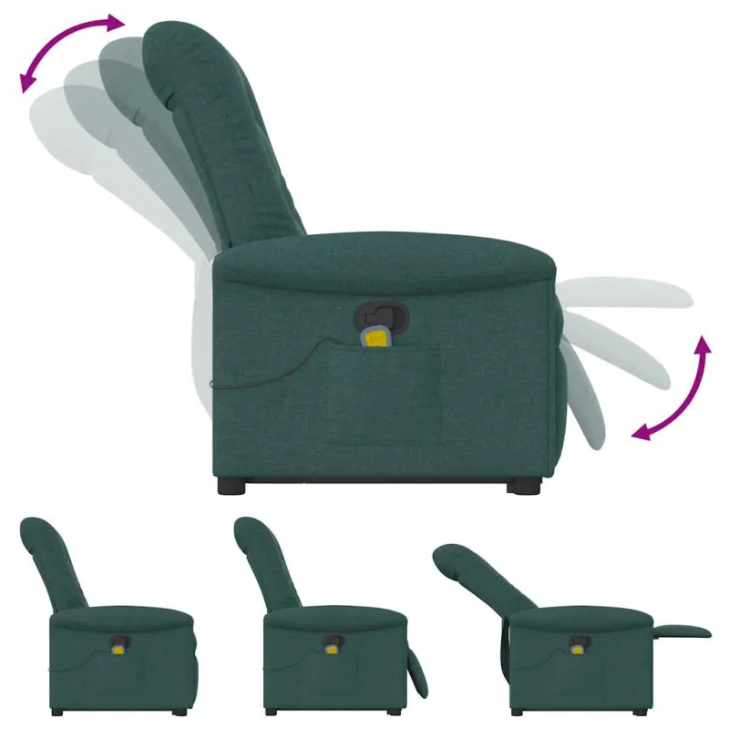 Atsistojantis masažinis krėslas, tamsiai žalias, audinys