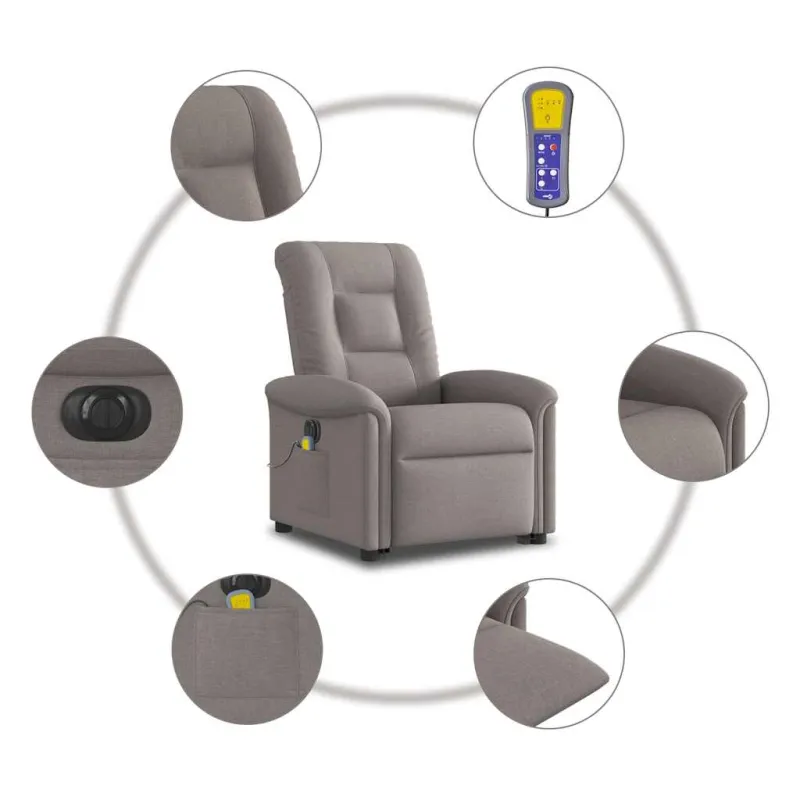 Atsistojantis elektrinis masažinis krėslas, taupe, audinys