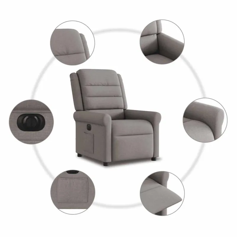 Elektrinis atlošiamas krėslas, taupe spalvos, audinys