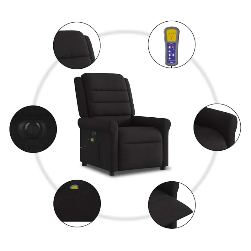 Elektrinis atlošiamas masažinis krėslas, juodas, audinys