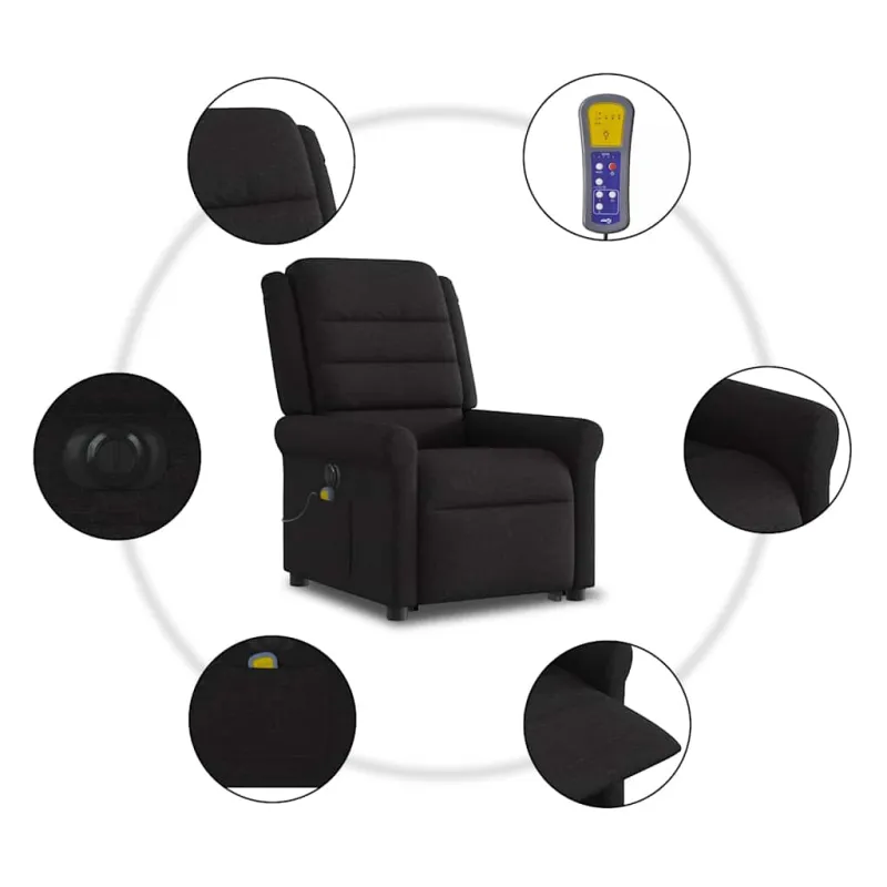 Atsistojantis elektrinis masažinis krėslas, juodas, audinys