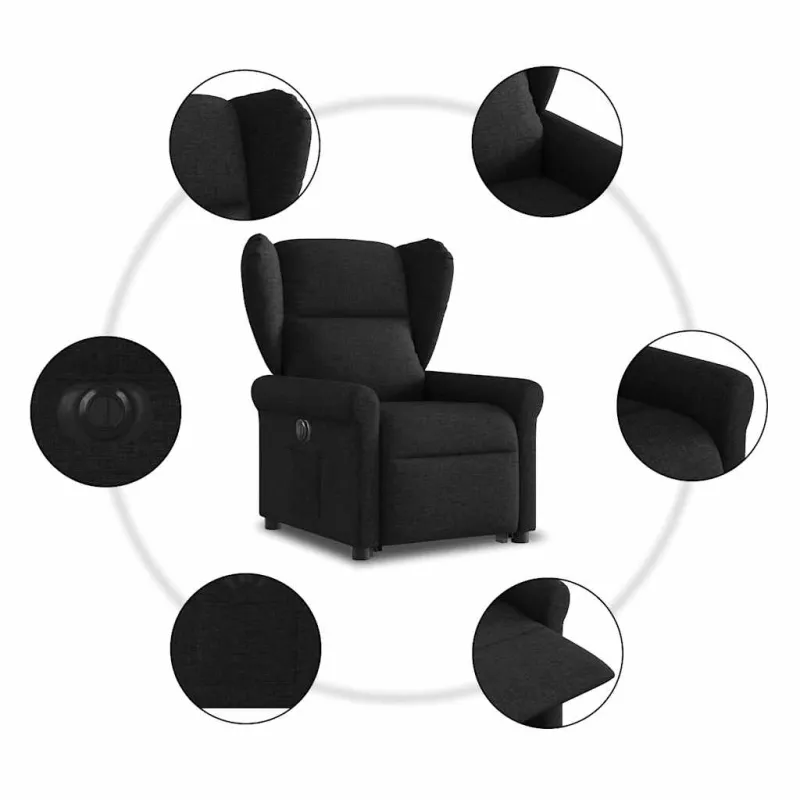 Elektrinis atsistojantis atlošiamas krėslas, juodas, audinys
