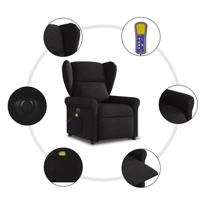 Atsistojantis elektrinis masažinis krėslas, juodas, audinys