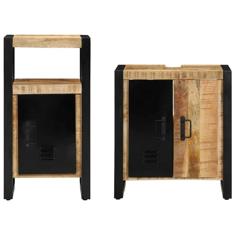 Vonios baldų rinkinys 2 pcs Ruda ir juoda Kietas mango medis