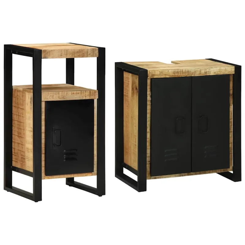 Vonios baldų rinkinys 2 pcs Ruda ir juoda Kietas mango medis