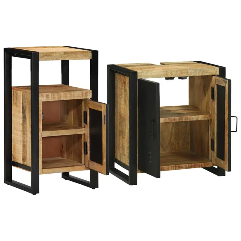 Vonios baldų rinkinys 2 pcs Ruda ir juoda Kietas mango medis