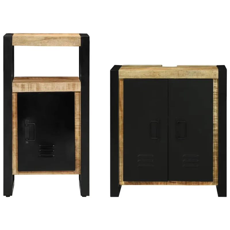 Vonios baldų rinkinys 2 pcs Ruda ir juoda Kietas mango medis