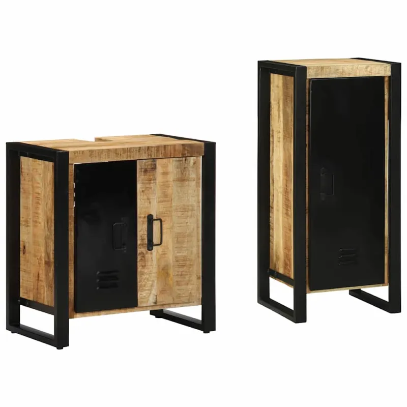 Vonios baldų rinkinys 2 pcs Ruda ir juoda Kietas mango medis