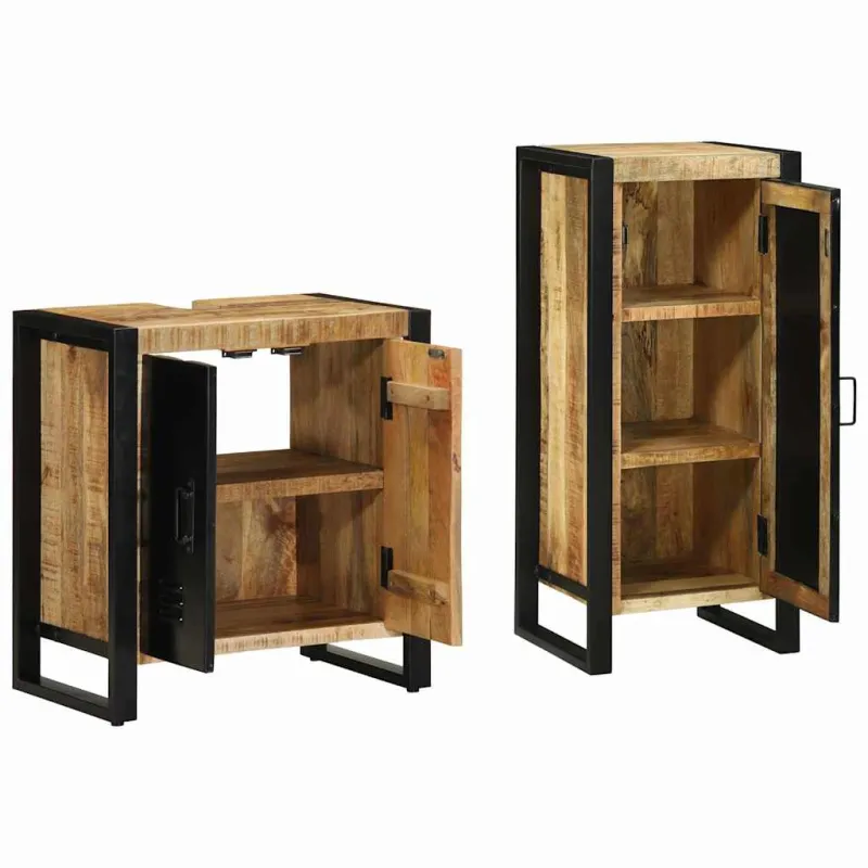 Vonios baldų rinkinys 2 pcs Ruda ir juoda Kietas mango medis