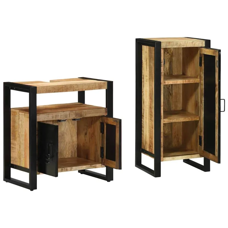 Vonios baldų rinkinys 2 pcs Ruda ir juoda Kietas mango medis