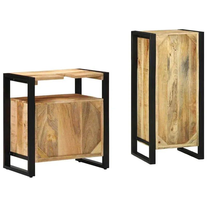 Vonios baldų rinkinys 2 pcs Ruda ir juoda Kietas mango medis