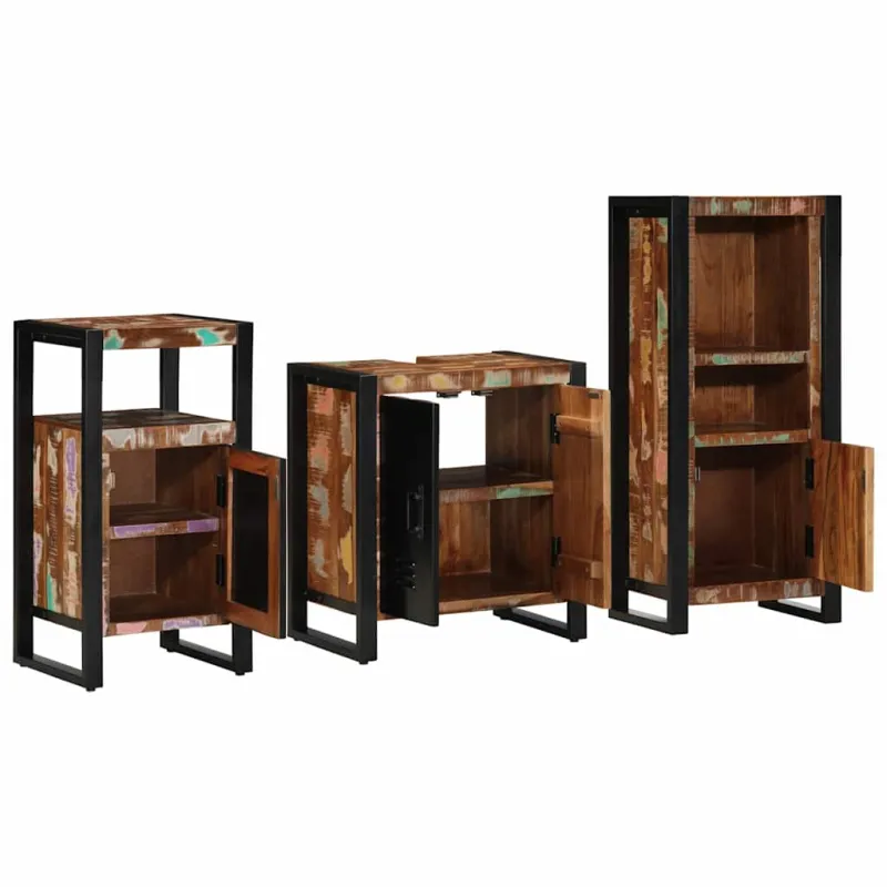 Vonios baldų rinkinys su stalčių 3 pcs Kietas atkurtas medis
