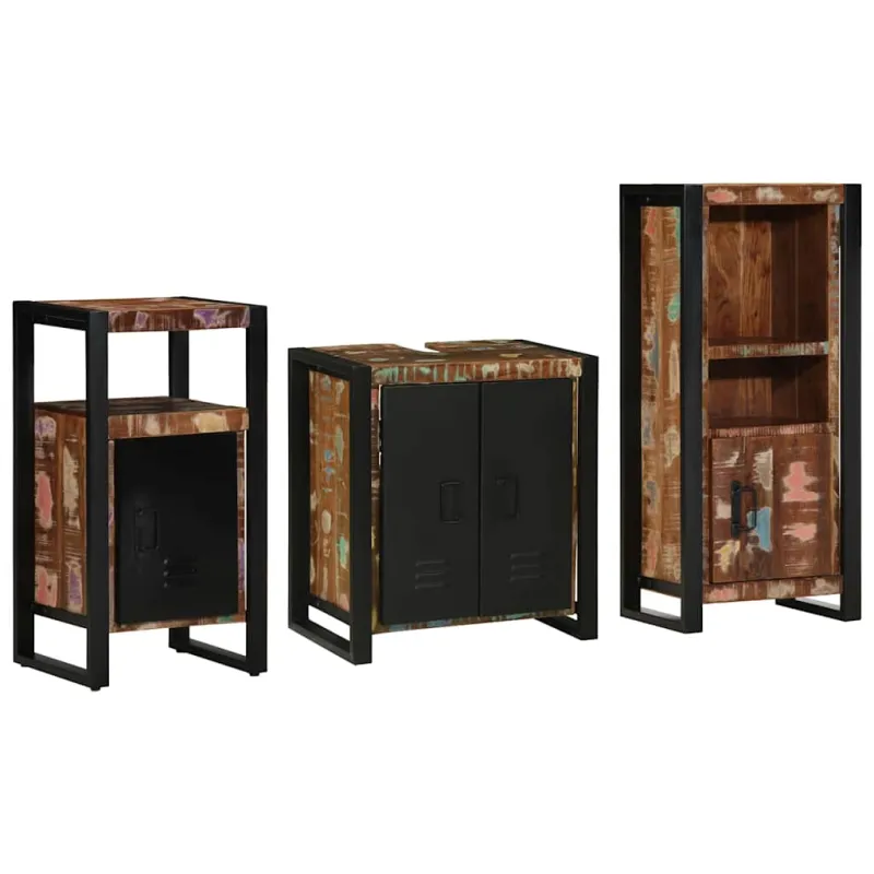 Vonios baldų rinkinys su stalčių 3 pcs Kietas atkurtas medis