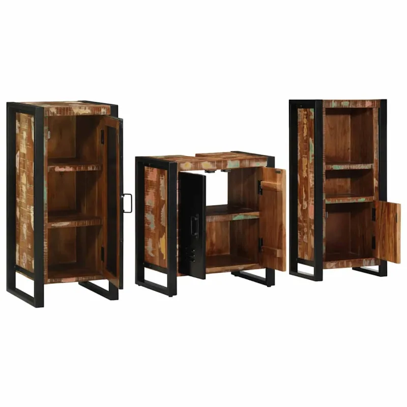 Vonios baldų rinkinys su stalčių 3 pcs Kietas atkurtas medis