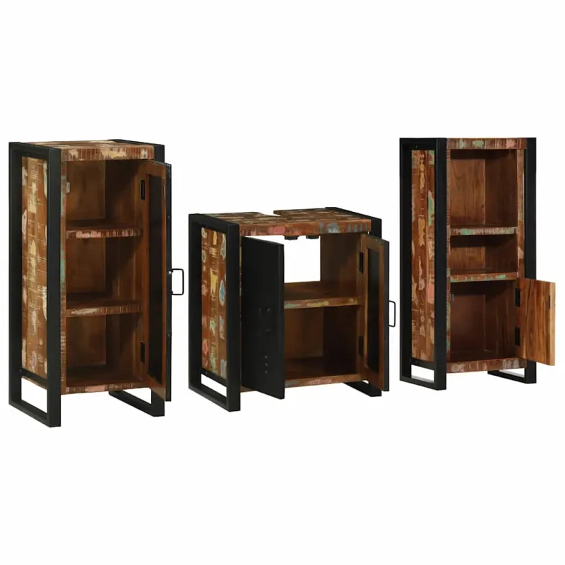 Vonios baldų rinkinys su stalčių 3 pcs Kietas atkurtas medis