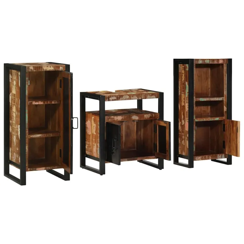 Vonios baldų rinkinys su stalčių 3 pcs Kietas atkurtas medis